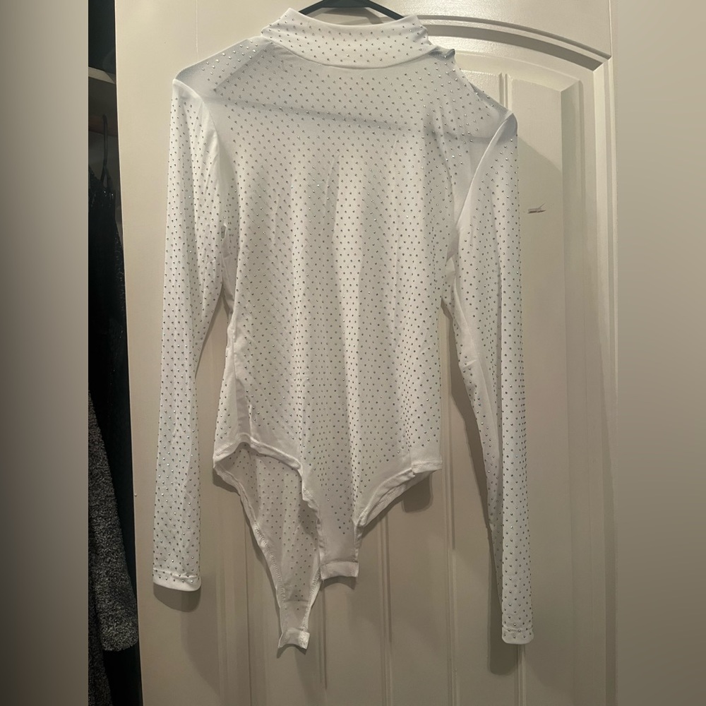 NanaMacs white rhinestone embellished bodysuit
